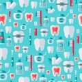 Seamless dental pattern with flat tooth care icons