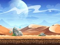 Seamless desert with stones and spaceships