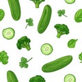 Seamless design food green pattern. Wallpaper with vegetable organic food. Backdrop for fabric and textile design with Royalty Free Stock Photo