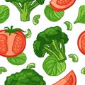 Seamless design food pattern. Wallpaper with vegetable organic food. Backdrop for fabric and textile design with tomato Royalty Free Stock Photo