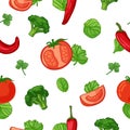 Seamless design food pattern. Wallpaper with vegetable organic food. Backdrop for fabric and textile design with tomato Royalty Free Stock Photo
