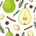 Seamless design fruit pattern. Wallpaper with organic food. Backdrop for fabric and textile design with ginger slice