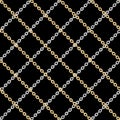 Seamless Diagonal Golden and Silver Chains on Black. Repeat Design for Textile Prints. Royalty Free Stock Photo