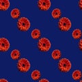 seamless diagonal pattern of bright gerbera flower on a deep blue background