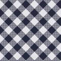 Seamless diagonal pixel plaid and checkered patterns in dark blue and white for textile design. Royalty Free Stock Photo
