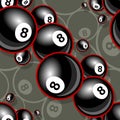 Seamless digital pattern with billiards pool snooker 8 ball icon.