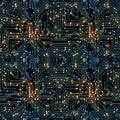 A seamless digital pattern resembling a complex circuit board design Royalty Free Stock Photo