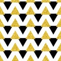 Seamless digital pattern for scrapbooking with yellow shiny and black triangles. Geometric pattern Royalty Free Stock Photo