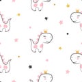 Seamless dinosaur princess pattern. Vector cute dino animal illustration Royalty Free Stock Photo