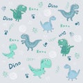 Seamless dinosaurs pattern. Cute different shape dinozaurus