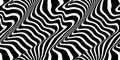 Seamless Distorted Diagonal Stripes Optical Illusion surface pattern design in black and white monochrome
