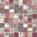 Seamless, Distressed Fabric Texture with a Colorful, Checkered Tiled Pattern, for Background