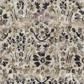 Seamless distressed floral brown painted texture background. Natural mottled flower sepia pattern. Organic leaf foliage