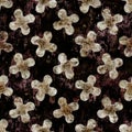 Seamless distressed floral brown painted texture background. Natural mottled flower sepia pattern. Organic leaf foliage