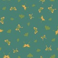 Seamless ditsy vector pattern with butterflies and simple floral shapes