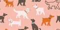 Seamless dog pattern - cute dog breeds, puppy