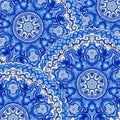 Seamless doily watercolor vector gzhel pattern. Decorative white Royalty Free Stock Photo