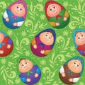 Seamless, dolls and floral pattern Royalty Free Stock Photo