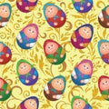 Seamless, dolls and floral pattern