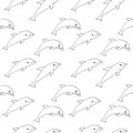 Seamless dolphin pattern, vector illustration, hand drawn Royalty Free Stock Photo