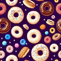 Seamless donut pattern, background, cartoon wallpaper, 3d illustration Royalty Free Stock Photo