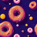 Seamless donut pattern, background, wallpaper, vector, 3d illustration Royalty Free Stock Photo