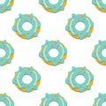 seamless donut pattern with blue glaze. vector illustration on a white background Royalty Free Stock Photo