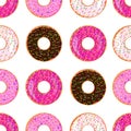 Seamless donut pattern on white background. Great for the design of bakeries and pastry shops. Also for wrapping paper Royalty Free Stock Photo