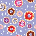 Seamless donuts pattern with purple background design