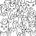 Seamless doodle cats lineart background