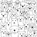 Seamless doodle dogs line art background
