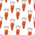 Seamless doodle funny carrots pattern. Scandinavian endless pattern with line art.