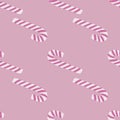 Seamless doodle pattern with christmas lolypop elements. Sweet stylized new year print in light lilac background