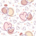 Seamless doodle pattern with linear romantic symbols