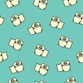 Seamless doodle pattern toilet paper cartoon style on blue background Royalty Free Stock Photo