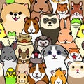 Seamless doodle pet animals faces colorful background