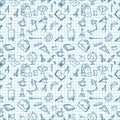 Doodle hand drawn with back to school theme seamless pattern. Royalty Free Stock Photo