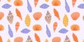 Seamless doodle seashell pattern in orange yellow violet for wrapping surface or textile print Royalty Free Stock Photo