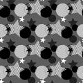 Seamless Dots Modern Pattern. Gray Background Geometry Circle, Star Color Seamless Fabric Sample. Geometric Pattern Swatch Vector