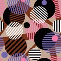 Seamless dotted circles colorful pattern, stripped round shapes