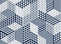 Seamless dotted cubes vector background, dots and triangles boxes repeating tile pattern, 3D architecture and construction,