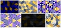 Seamless dotted cubes vector backgrounds set, dots boxes repeating tile patterns, 3D architecture and construction, geometric