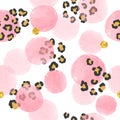 Seamless dotted pattern with pink circles and leopard print