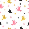 Seamless dove pattern. Romantic vector background. Royalty Free Stock Photo