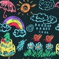 Cute children's Seamless drawing. Colored wax crayons Royalty Free Stock Photo