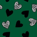 Seamless drawing with hand-drawn graphic hearts. Ink illustrations. Hand-drawn ornament for wrapping paper. Decorative pattern for