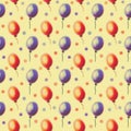 Seamless drawn pattern. Watercolor background with hand drawn air ballons Royalty Free Stock Photo