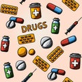 Seamless drugs, pills handdrawn pattern with - box