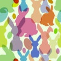 Seamless easter background pattern,easter bunny silhouettes and eggs,vector