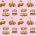 Seamless Easter Cake Pattern with Eggs and Flowers Royalty Free Stock Photo